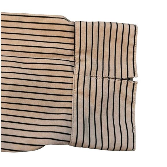 Notations Women's Beige/Black Stripes 3/4 Sleeve Button-Up Classic Blouse SZ M - Picture 3 of 5